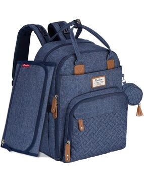 Ruvalino Diaper Bag Backpack - Blue Denim Multifunctional Travel Baby Bag